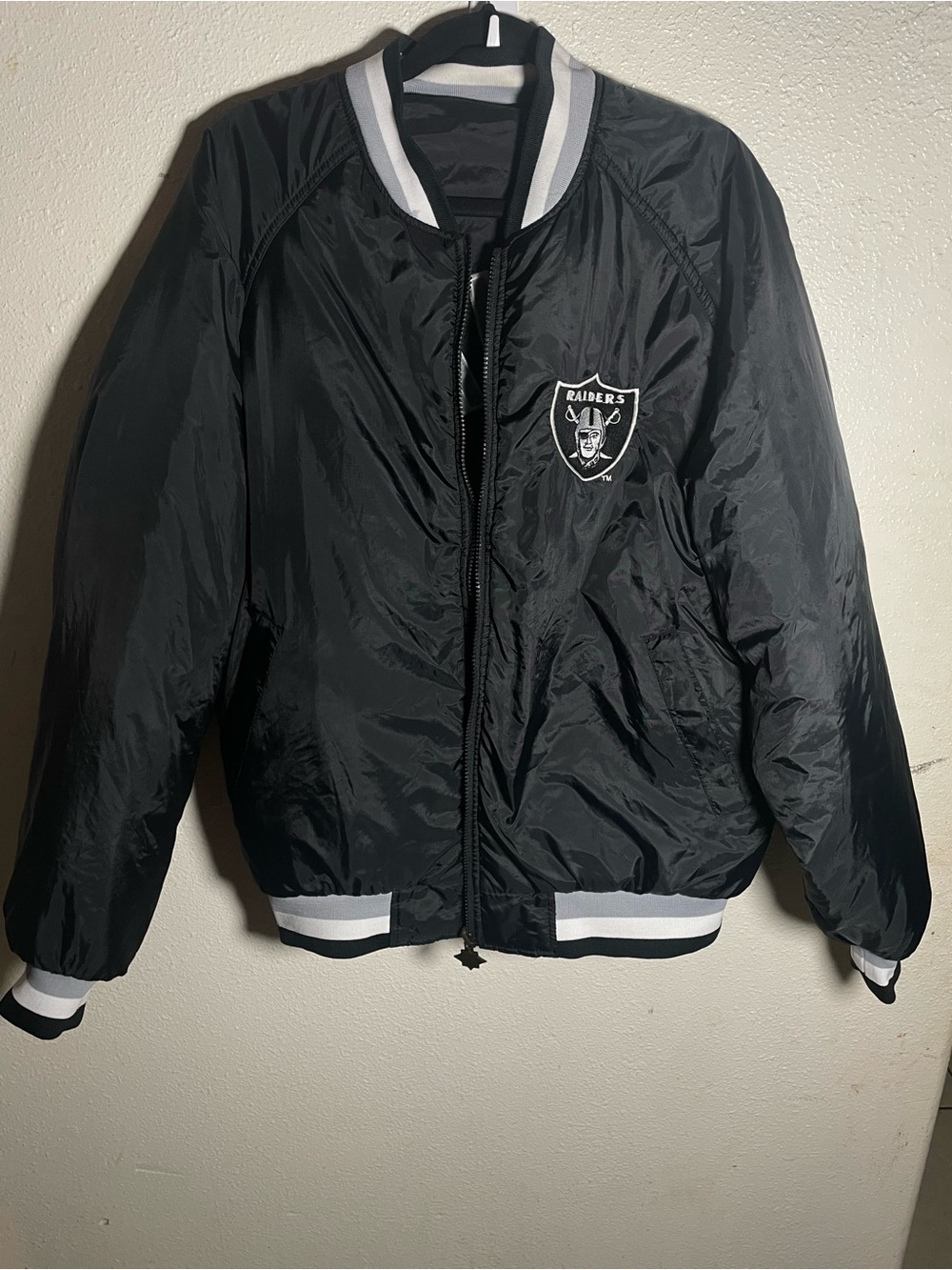 Riders by Lee Black Satin Raiders Patch Jacket with White Trim
